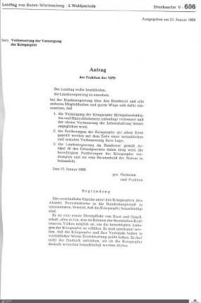 Antrag zur Verbesserung der Versorgung der Kriegsopfer