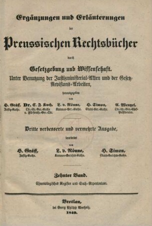 Bd. 10: Zehnter Band. Chronologisches Register und Sach-Repertorium. : unter Benutzung der Justizministerial-Akten und der Gesetz-Revisions-Arbeiten