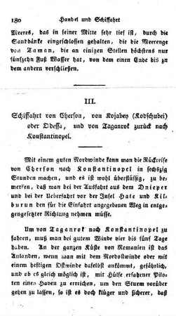 III. Schiffahrt von Cherson, von Kojabey oder Odessa und von Taganrok zurück nach Konstantinopel.
