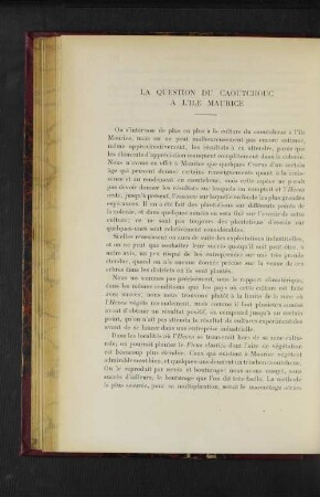 La Question Du Caoutchouc A L'Ile Maurice.