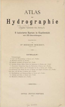 Atlas der Hydrographie : 11 kolorierte Karten in Kupferstich mit 173 Darstellungen