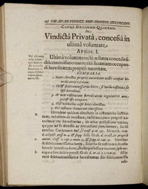 Caput Decimum Quintum. De Vindicta Privata, concessa in ultima voluntate.