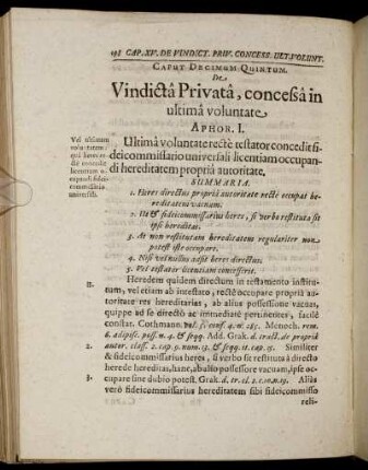 Caput Decimum Quintum. De Vindicta Privata, concessa in ultima voluntate.
