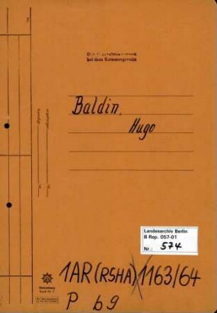 Personenheft Hugo Baldin (*08.12.1901), Kriminalsekretär