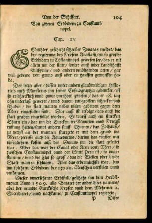 Von zweien Erdbidem zu Constantinopel. Cap. XV.