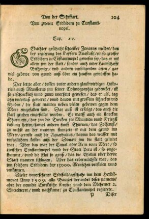 Von zweien Erdbidem zu Constantinopel. Cap. XV.