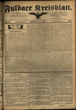 Erste Ausgabe vom Samstag, den 07. April 1906.