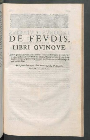 De feudis, Libri Quinque.