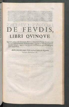 De feudis, Libri Quinque.