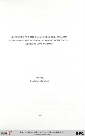 Materials for the Descriptive Bibliography Concerning the Polish-Czech-Slovak-Hugarian Artistic Connections