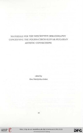 Materials for the Descriptive Bibliography Concerning the Polish-Czech-Slovak-Hugarian Artistic Connections