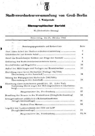 Nr. 86, 21. Oktober 1948, Ordentliche Sitzung