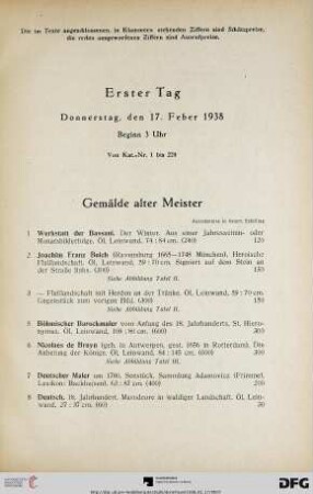 Erster Tag: Donnerstag, den 17. Februar 1938, Beginn 3 Uhr (Nr. 1-224)