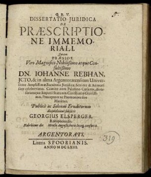 Dissertatio Iuridica De Praescriptione Immemoriali