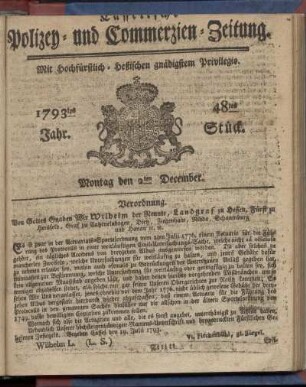 48tes Stueck, Montag den 2ten December 1793