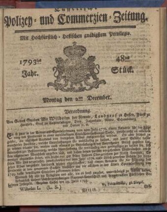 48tes Stueck, Montag den 2ten December 1793