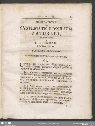 Meditationes De Systemate Fossilium Naturali, Propositae A T. Bergman