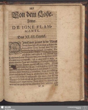 Von dem Lohe-Fewer. De Igne Flammante. Das XLIII. Capitel