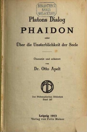 Platons Dialog Phaidon oder Über die Unsterblichkeit der Seele