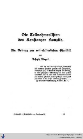 Die Teilnehmerlisten des Konstanzer Konzils.