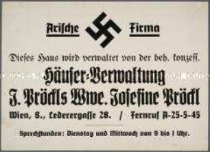 Aushang einer "Arischen Firma" in Wien nach dem Anschluss Österreichs an das Deutsche Reich