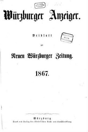 Würzburger Anzeiger. Mittagsblatt. 1867,1/6