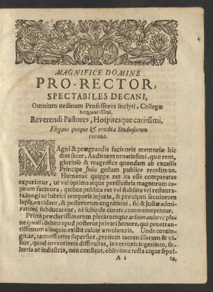 Magnifice Domine Pro-Rector, Spectabiles Decani, Omnium ordinum Professores inclyti, Collegae honoratissimi ....