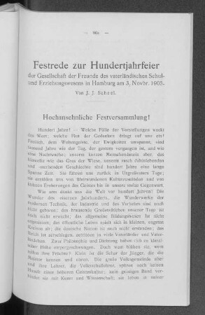 Festrede zur Hundertjahrfeier