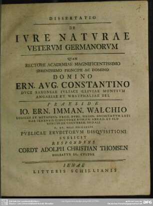 Dissertatio De Iure Naturae Veterum Germanorum