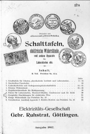 Schalttafeln, elektrische Widerstände und andere Apparate für Laboratorien etc.