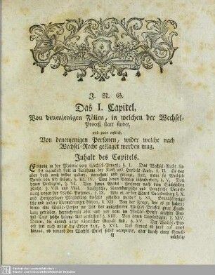 Das I. Capitel, Von denenjenigen Fällen, in welchen der Wechsel-Proceß statt findet, und zwar erstlich, Von denenjenigen Personen, wider welche nach Wechsel-Recht geklaget werden mag