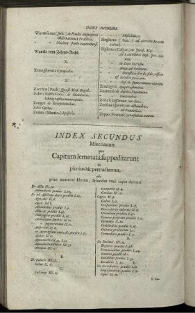 Index Secundus Materiarum quae Capitum lemmata suppeditarunt ac plenius hic pertractantur, ubi prior numerus librum, secundus vero caput denotat
