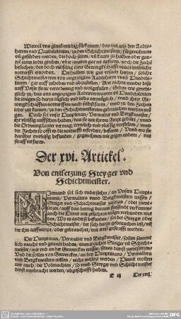 Der XVI. Artickel. Von entsetzung Steyger und Schichtmeister.