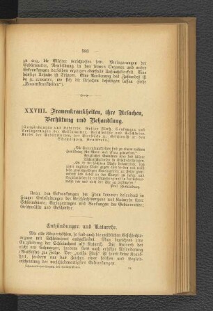 XXVIII. Frauenkrankheiten, ihre Ursachen, Verhütung und Behandlung.