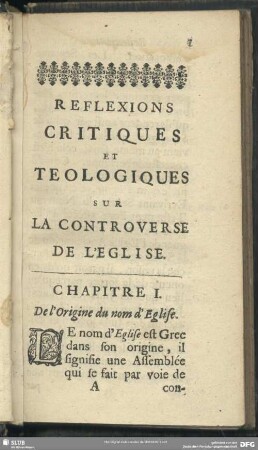 Chapitre I. De l' Origine du nom d' Eglise