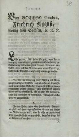 Von Gottes Gnaden, Friedrich August, Koenig von Sachsen, etc. etc. etc. : [Gegeben zu Dresden, am 8ten May 1811]