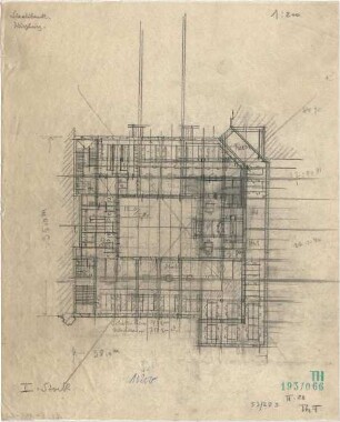 Fischer, Theodor; Würzburg, Münsterplatz; Sparkasse - Grundriss 1. OG