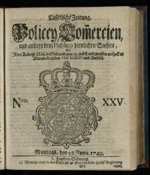 Nro. XXV, Montags, den 23. Junii 1749