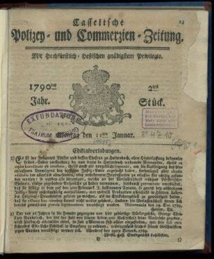 2tes Stueck, Montag den 11ten Januar. 1790