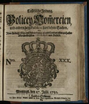 Nro. XXX, Montags, den 27. Julii. 1750