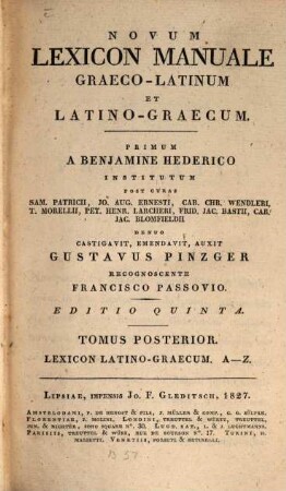 Novum lexicon manuale Graeco-Latinum et Latino-Graecum. 2, Lexicon Latino-Graecum. A - Z