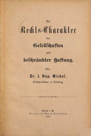 Der Rechts-Charakter der Gesellschaften mit beschränkter Haftung