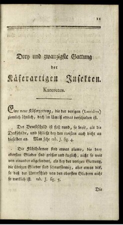 Drey und zwanzigste Gattung der Käferartigen Insekten. Kateretes.