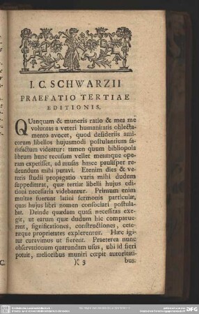 I. C. Schwarzii Praefatio Tertiae Editionis