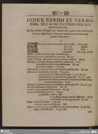 Index Rerum Et Verborum, Quae In His Partibus Logicae S. Inveniuntur