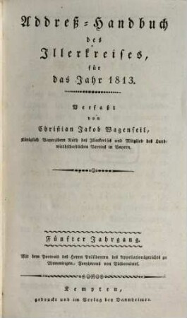 Addreß-Handbuch des Illerkreises für das Jahr .... 5. 1813