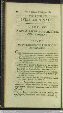 Liber Primus Generalia Iuris Criminalis Principia Exhibens