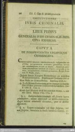 Liber Primus Generalia Iuris Criminalis Principia Exhibens