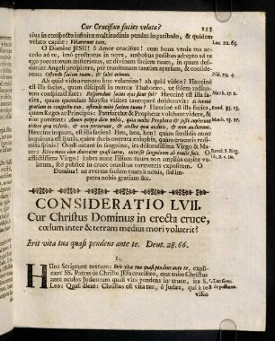 215-222, Consideratio LVII. Cur Christus Dominus in erecta cruce, coelum inter & terram medius mori voluerit? Consideratio LVIII. Cur Salvator mundi nudus in cruce pendere, & nudus mori pro nobis voluerit?