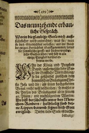 Das neunzehende erbauliche Gespräch. Worin die glaubige Seele noch außführlicher wird unterrichtet [...]
